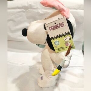 Peanuts Snoopy with pink bunny ears side stepping dancing plushie new